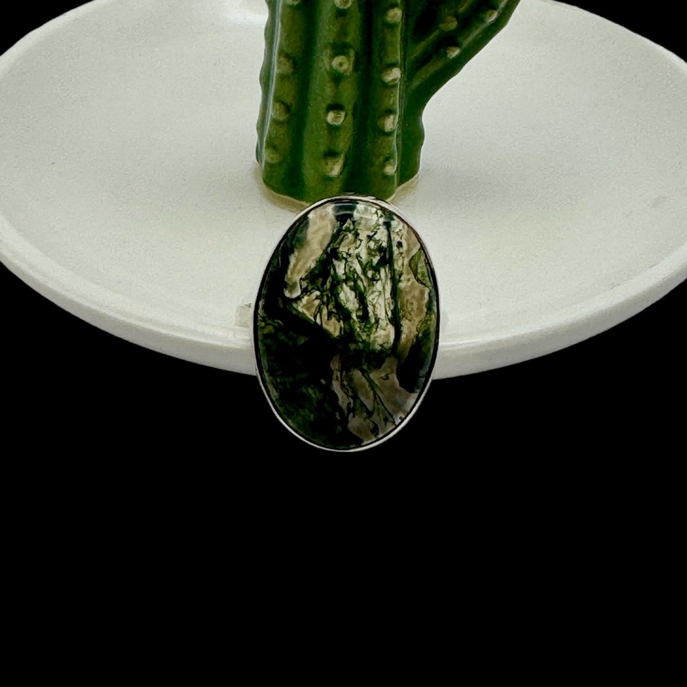 Moss Agate Ring Set In Solid Sterling Silver - image 3